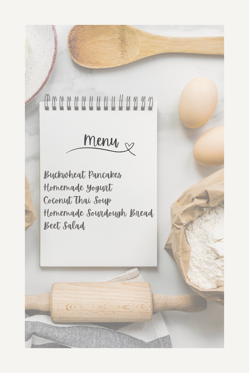 A food menu of healing foods surrounded by free range eggs and other good foods